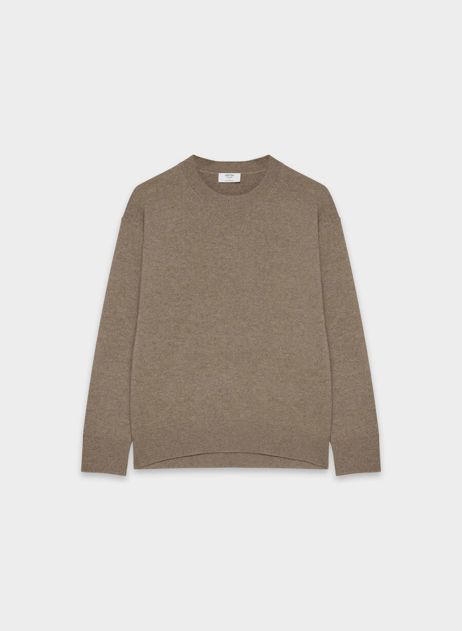 bare cashmere avslappet genser med crew-motiv heather folio brun