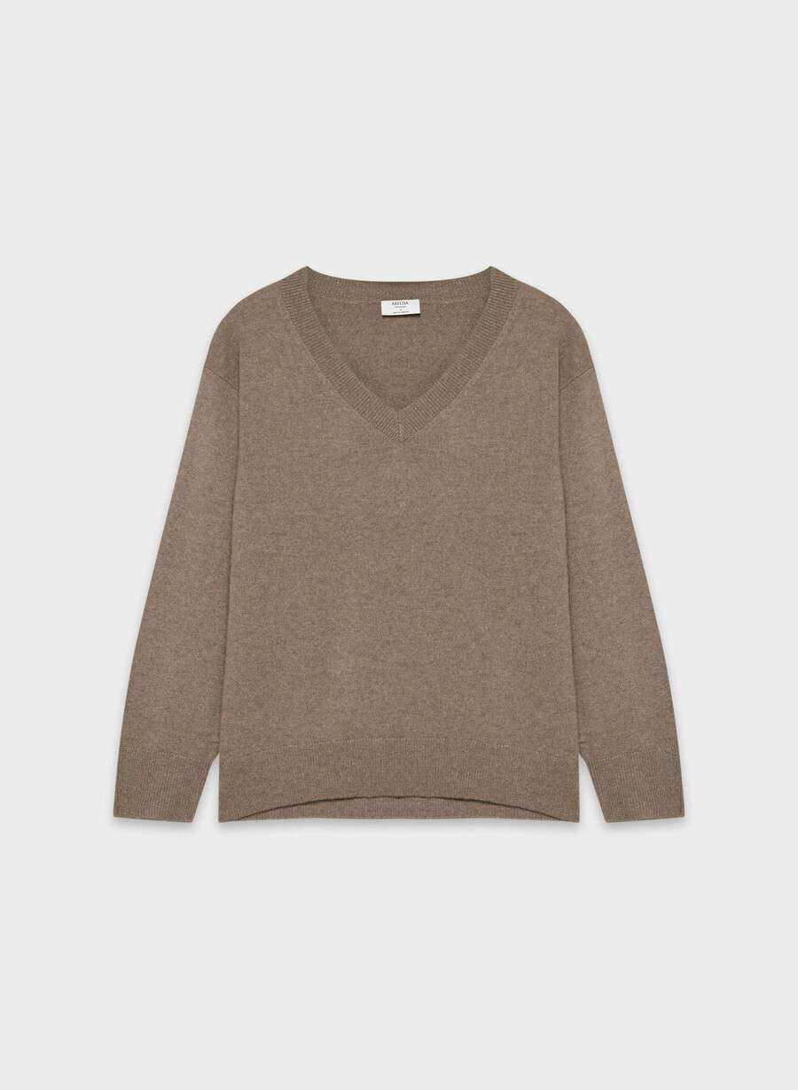 bare cashmere komposisjonsgenser heather folio brun