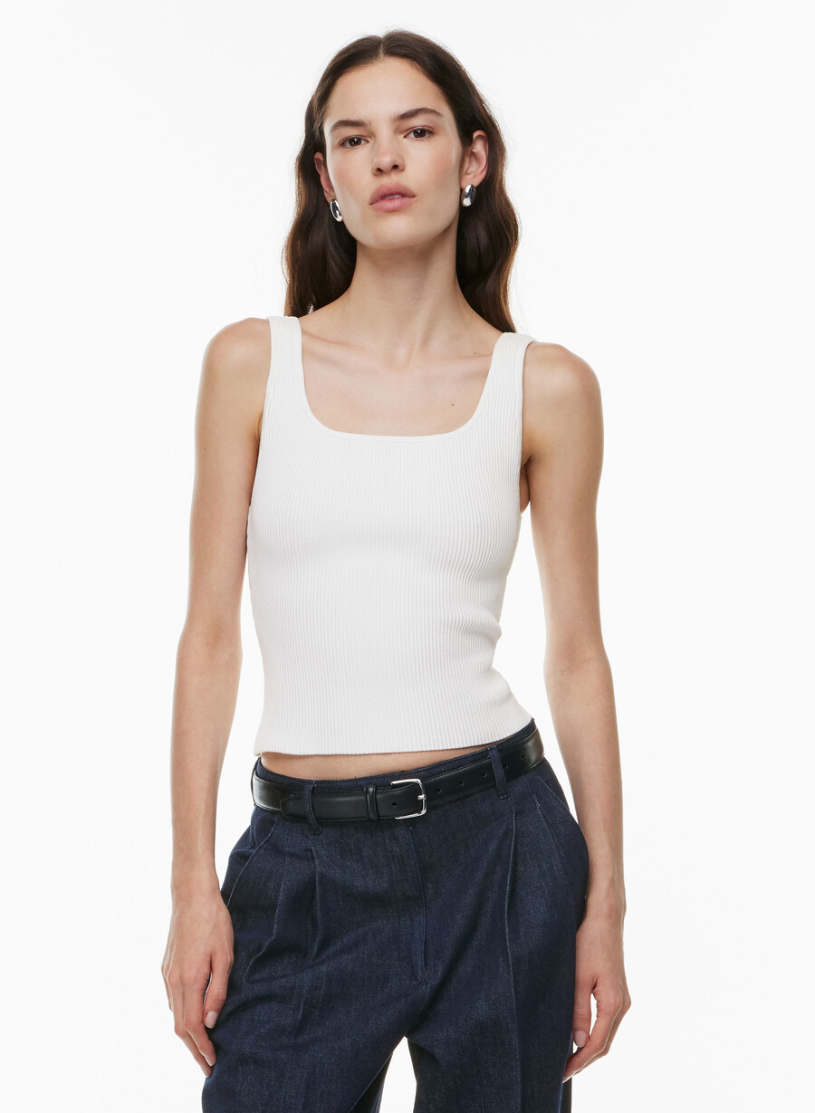 sculpt strikket topp med firkantet hals hvit
