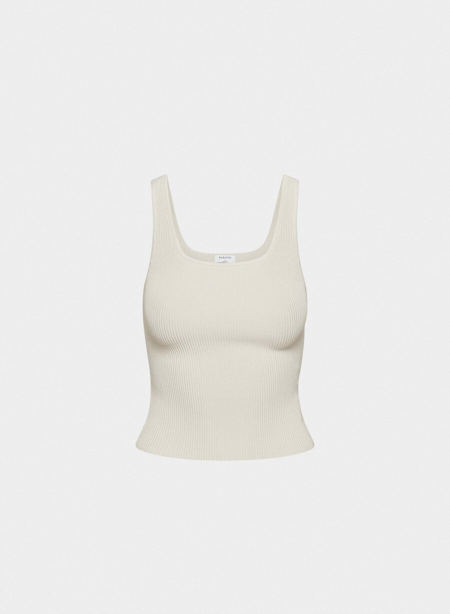 sculpt knit singlet med firkantet hals og matte perleblÅe blÅe herreguler