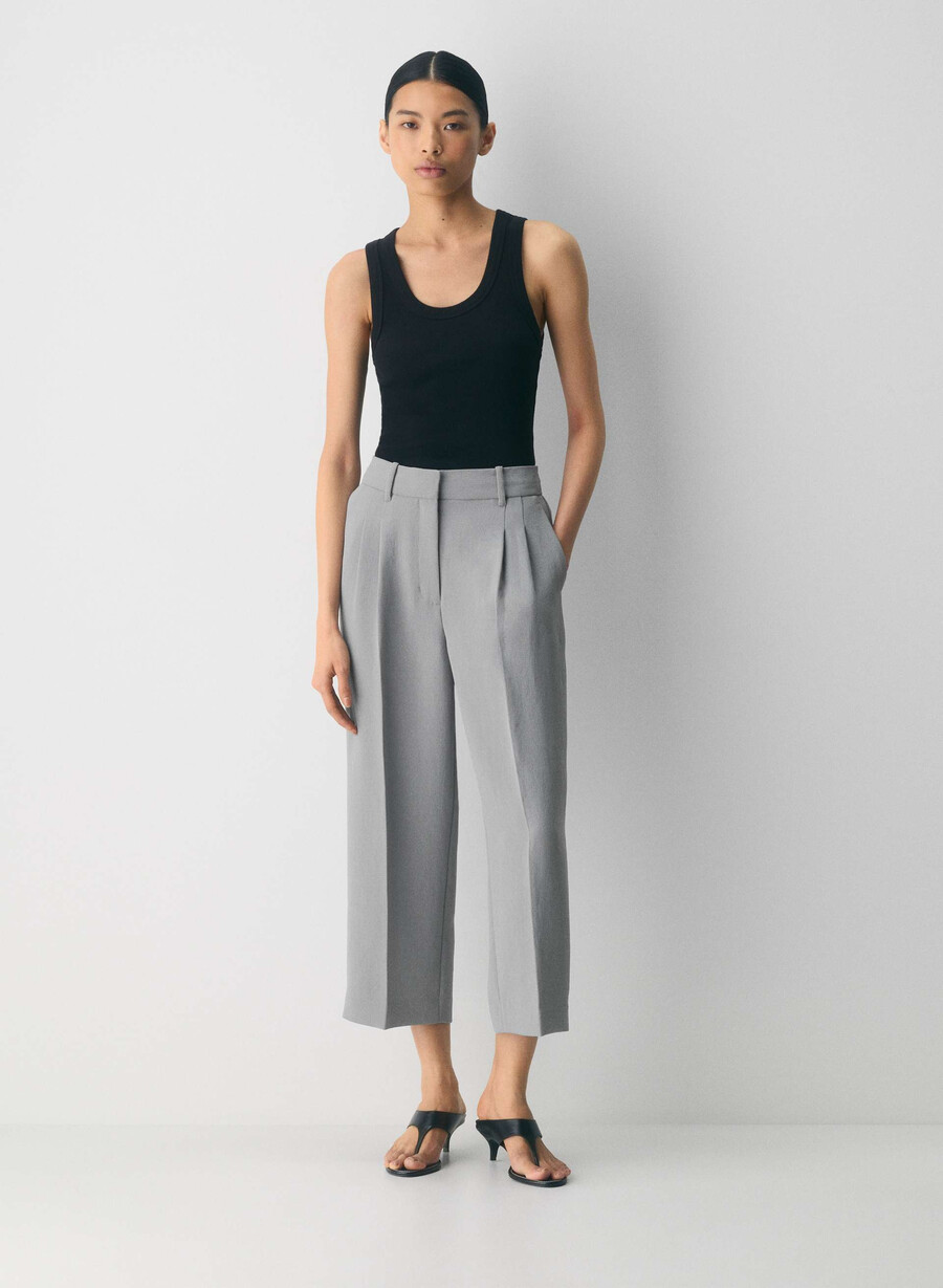 the effortless pant cropped - crepette riverstone grÅ