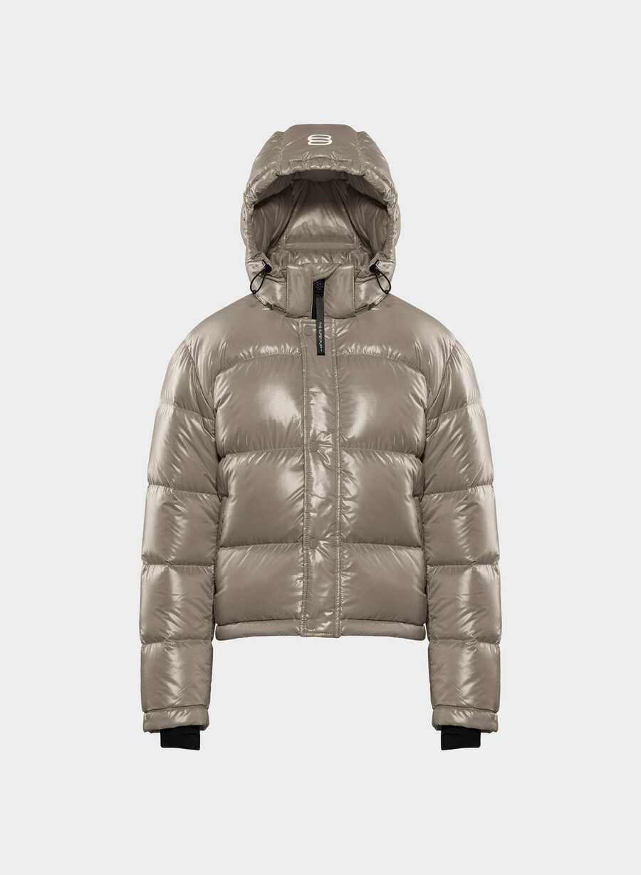 the super puff shorty - høyglanset moderne taupe