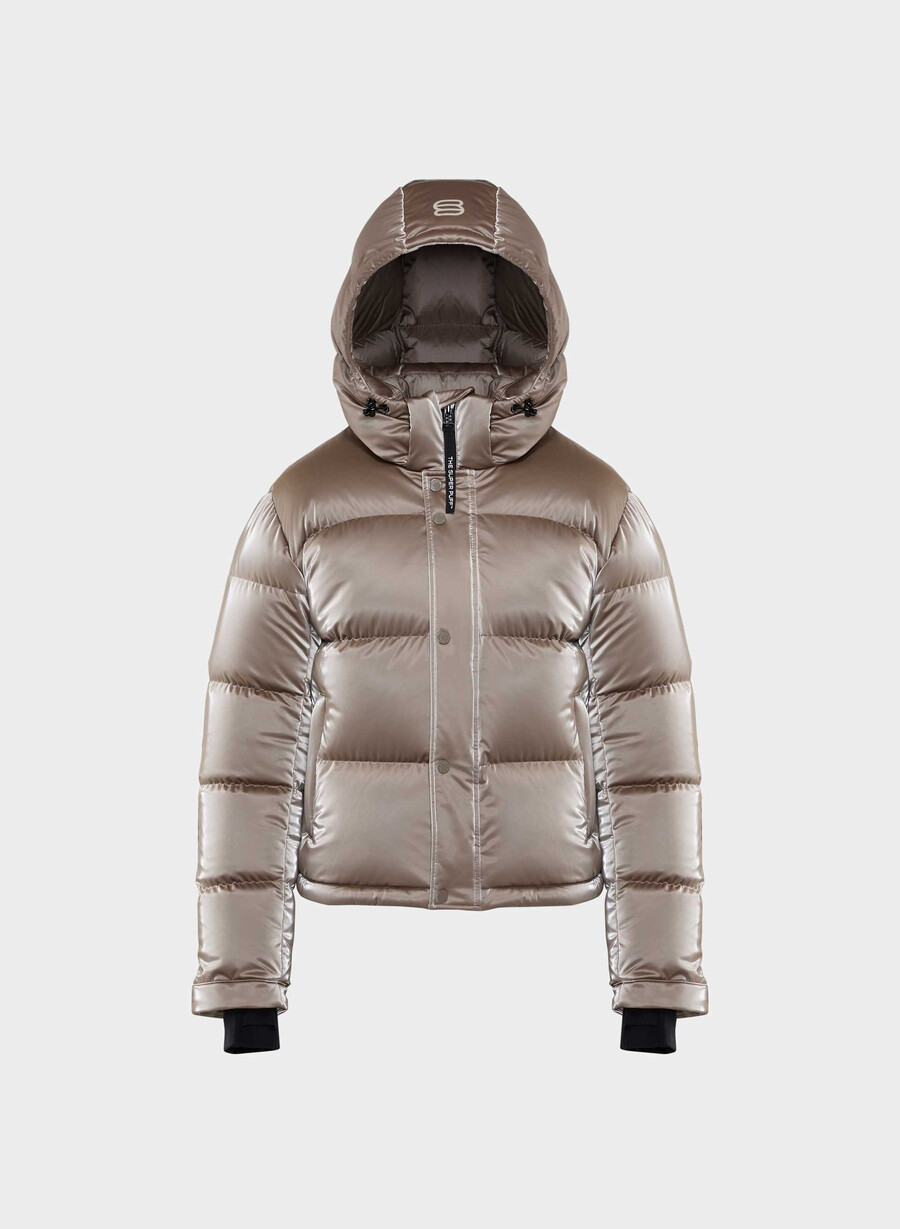 the super puff shorty – flytende glans moderne taupe