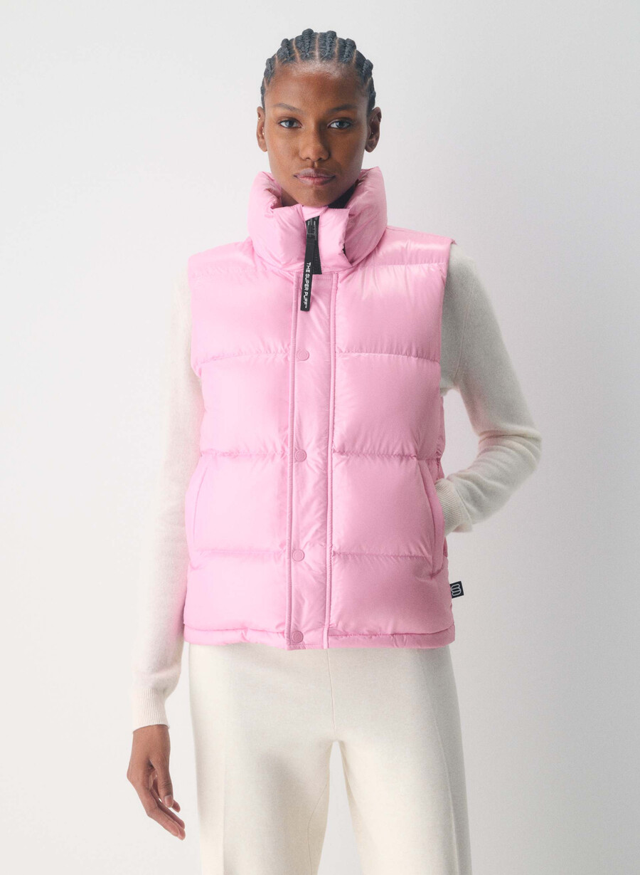 super puff-vest – høyglanset morganittrosa