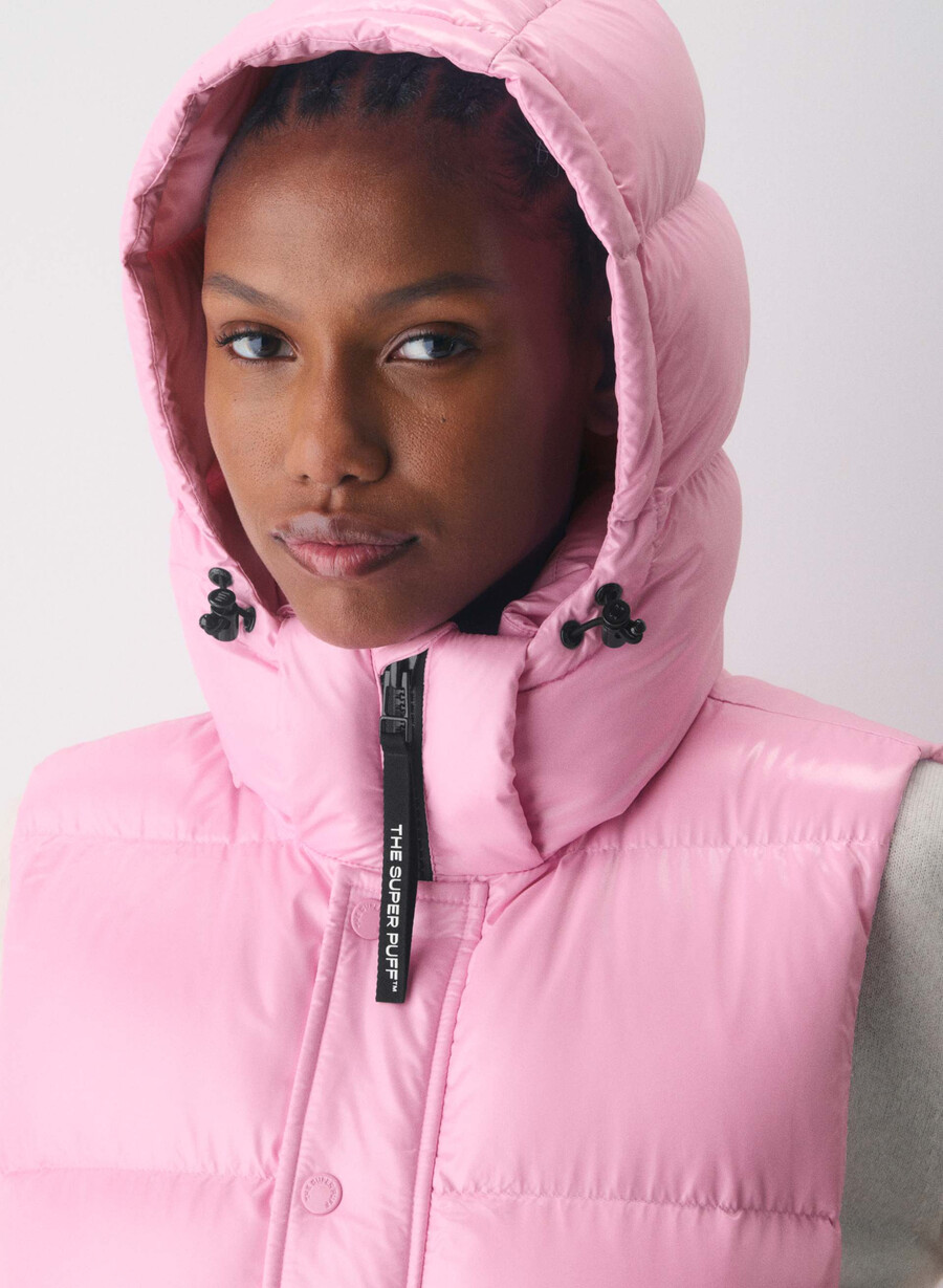 super puff-vest – høyglanset morganittrosa