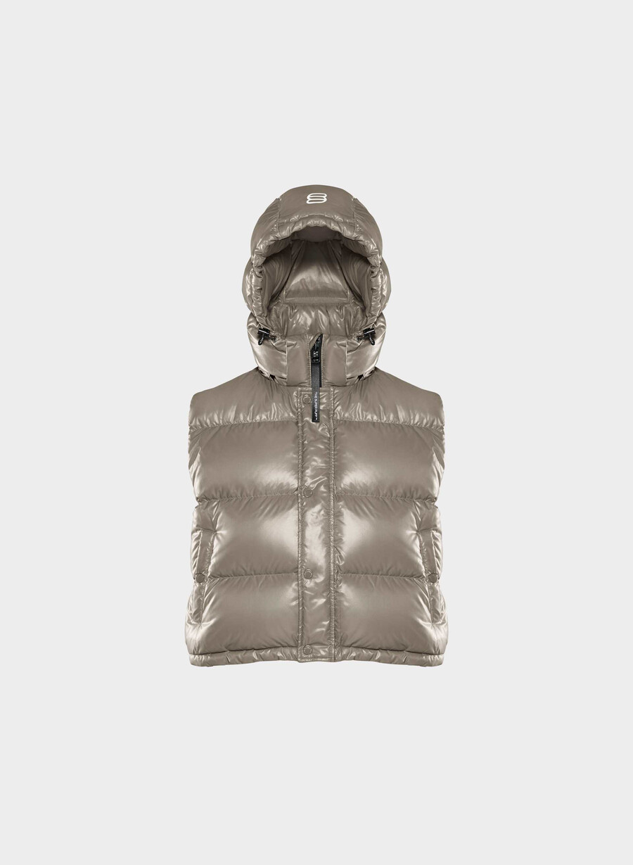 super puff shorty vest - hi-gloss moderne taupe